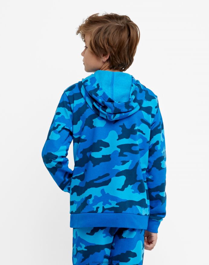 Champion stor hættetrøje til børn over hele camo print script logo V6J661822 bozetto blå camo