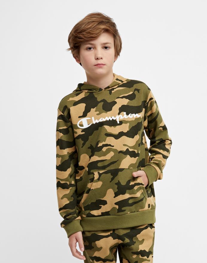 Champion stor hættetrøje til børn over hele camo print script logo V6J661824 camo