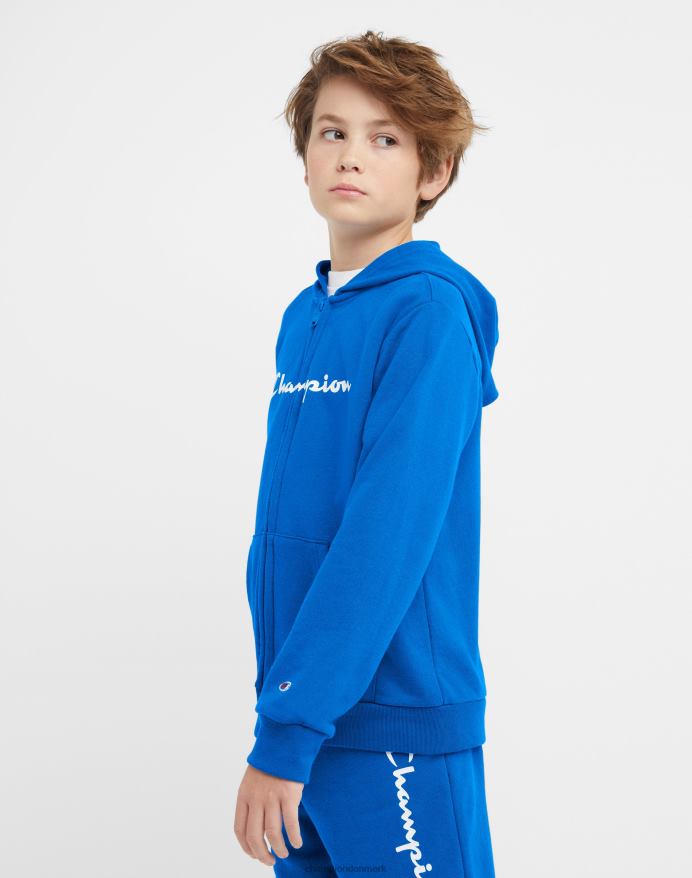 Champion store børns fransk frotté hættetrøje med fuld lynlås til drenge klassisk script V6J661907 bozetto blå