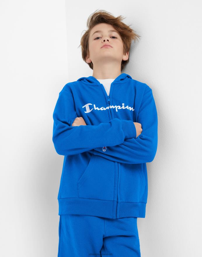 Champion store børns fransk frotté hættetrøje med fuld lynlås til drenge klassisk script V6J661907 bozetto blå