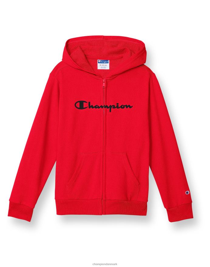 Champion store børns fransk frotté hættetrøje med fuld lynlås til drenge klassisk script V6J661909 rød