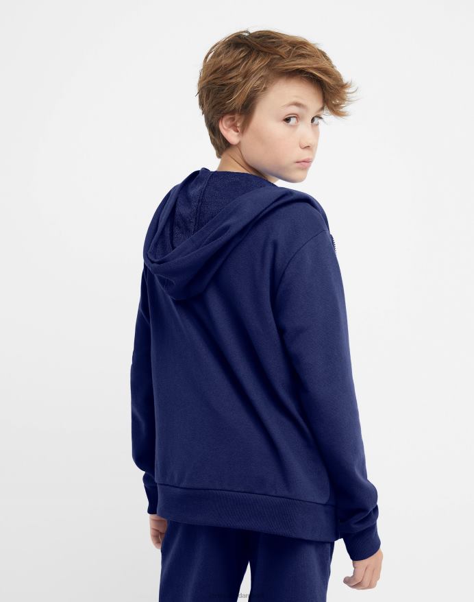 Champion store børns fransk frotté hættetrøje med fuld lynlås til drenge klassisk script V6J661910 atletisk flåde