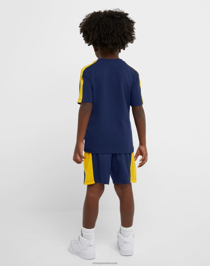 Champion små børns colorblock kortærmede t-shirt & shorts 2-delt sæt V6J661841 marine/hold guld