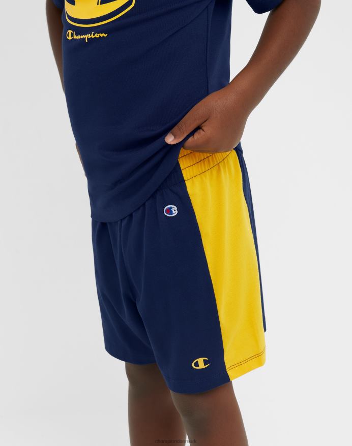 Champion små børns colorblock kortærmede t-shirt & shorts 2-delt sæt V6J661841 marine/hold guld
