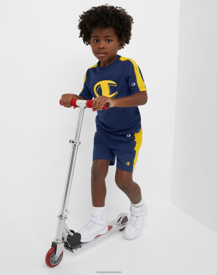 Champion små børns colorblock kortærmede t-shirt & shorts 2-delt sæt V6J661841 marine/hold guld