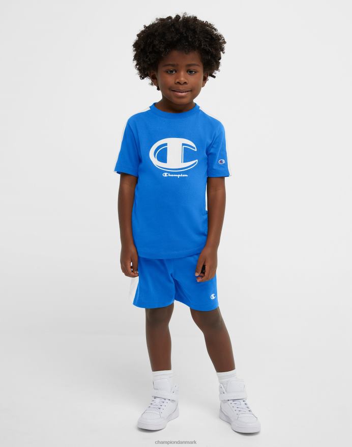 Champion små børns colorblock kortærmede t-shirt & shorts 2-delt sæt V6J661842 bozetto blå/hvid