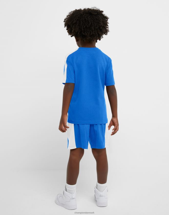 Champion små børns colorblock kortærmede t-shirt & shorts 2-delt sæt V6J661842 bozetto blå/hvid