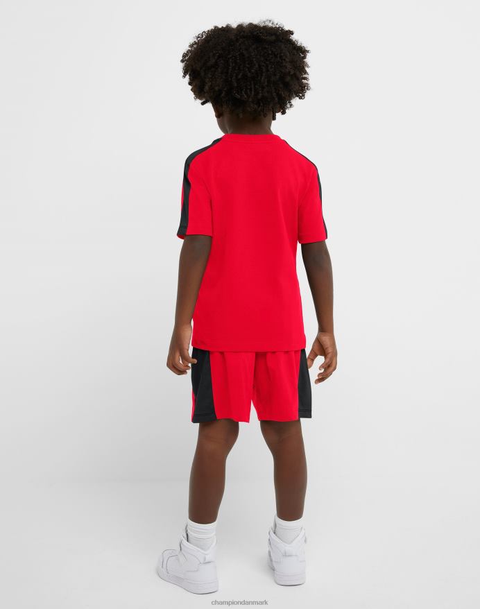 Champion små børns colorblock kortærmede t-shirt & shorts 2-delt sæt V6J661843 skarlagen/sort