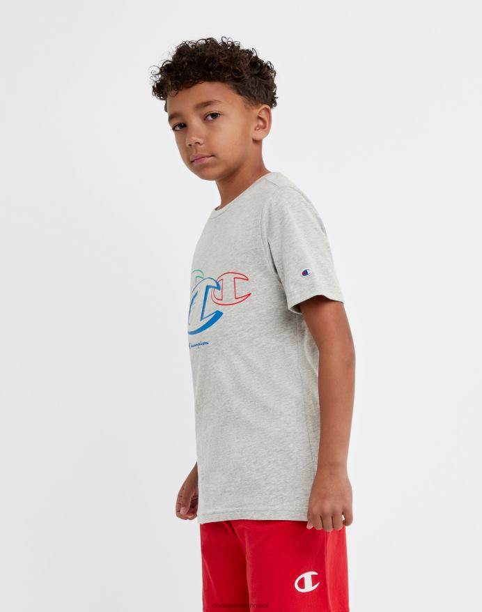 Champion stor bomulds-t-shirt til børn med tre c\'er-logo V6J661845 oxford grå lyng