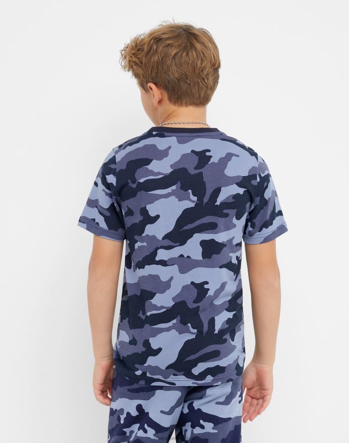Champion store børne-t-shirt i bomuld med korte ærmer til drenge over hele camo-print V6J661848 marineblå camo
