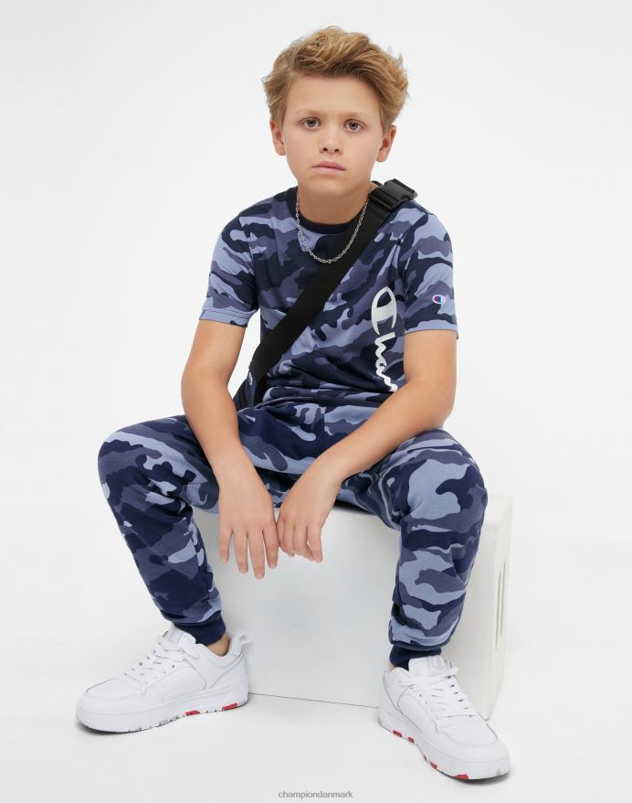Champion store børne-t-shirt i bomuld med korte ærmer til drenge over hele camo-print V6J661848 marineblå camo