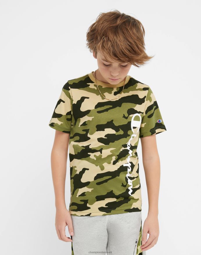 Champion store børne-t-shirt i bomuld med korte ærmer til drenge over hele camo-print V6J661849 camo