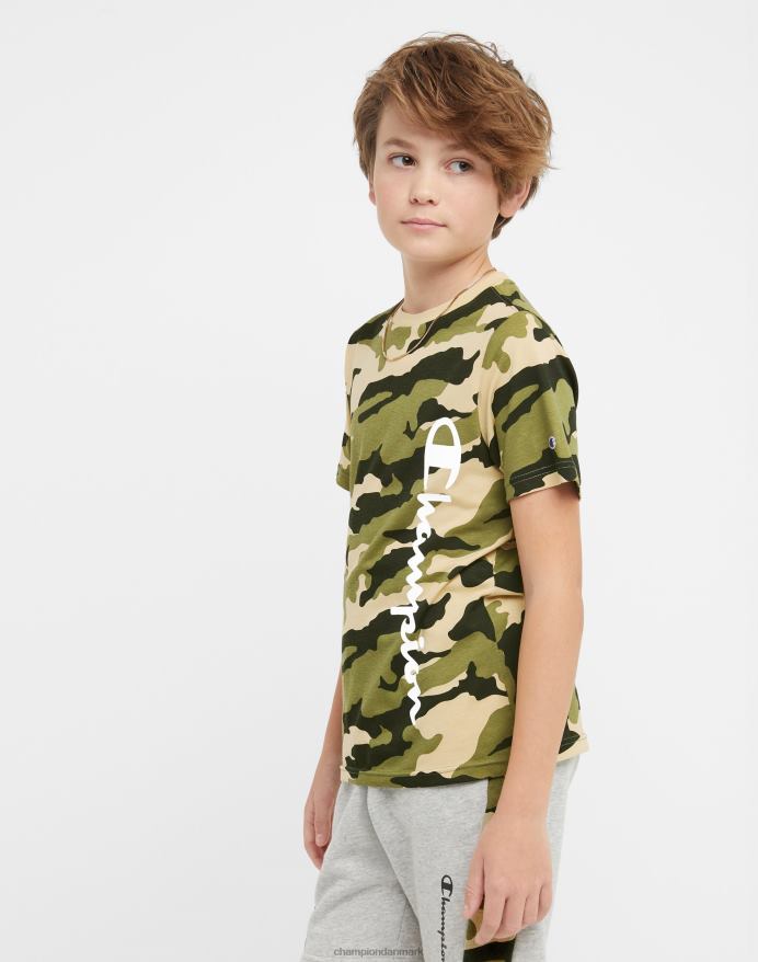 Champion store børne-t-shirt i bomuld med korte ærmer til drenge over hele camo-print V6J661849 camo