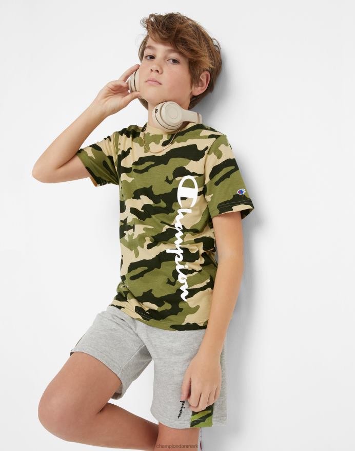Champion store børne-t-shirt i bomuld med korte ærmer til drenge over hele camo-print V6J661849 camo