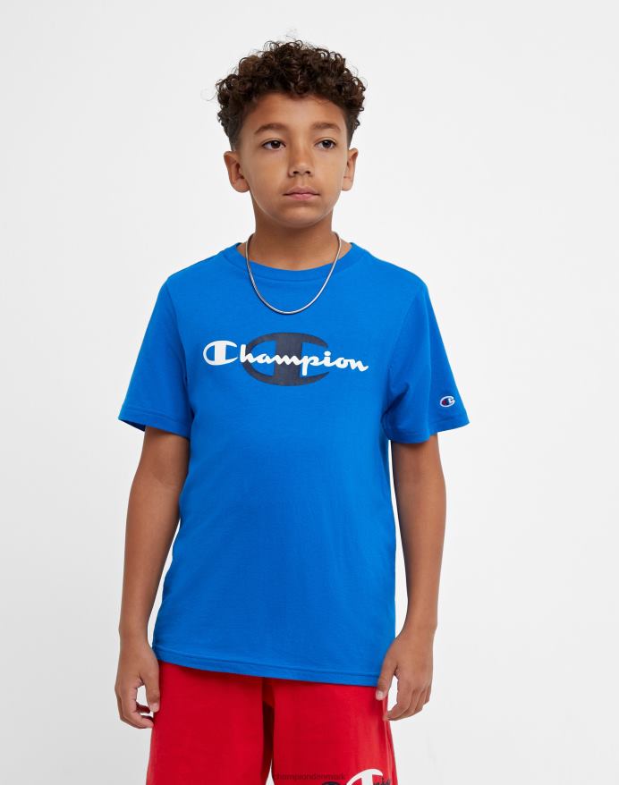 Champion store børns korte ærmer t-shirt til drenge script over store c V6J661854 bozzetto blå