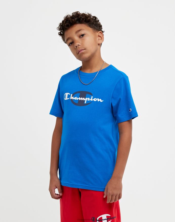 Champion store børns korte ærmer t-shirt til drenge script over store c V6J661854 bozzetto blå