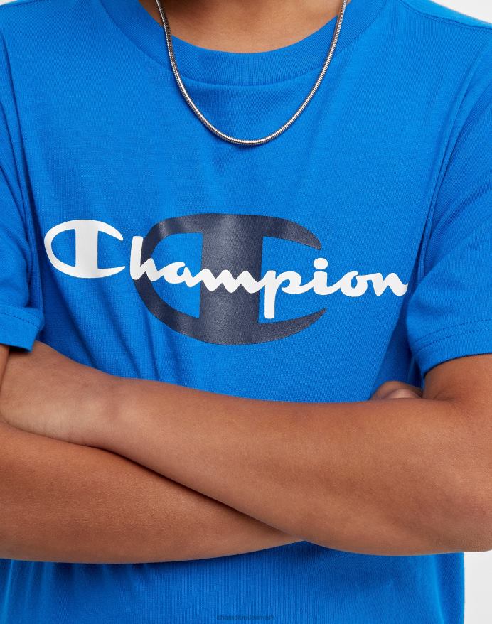 Champion store børns korte ærmer t-shirt til drenge script over store c V6J661854 bozzetto blå