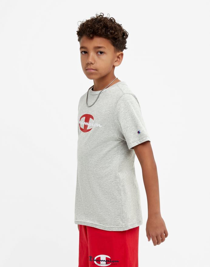 Champion store børns korte ærmer t-shirt til drenge script over store c V6J661855 oxford grå lyng