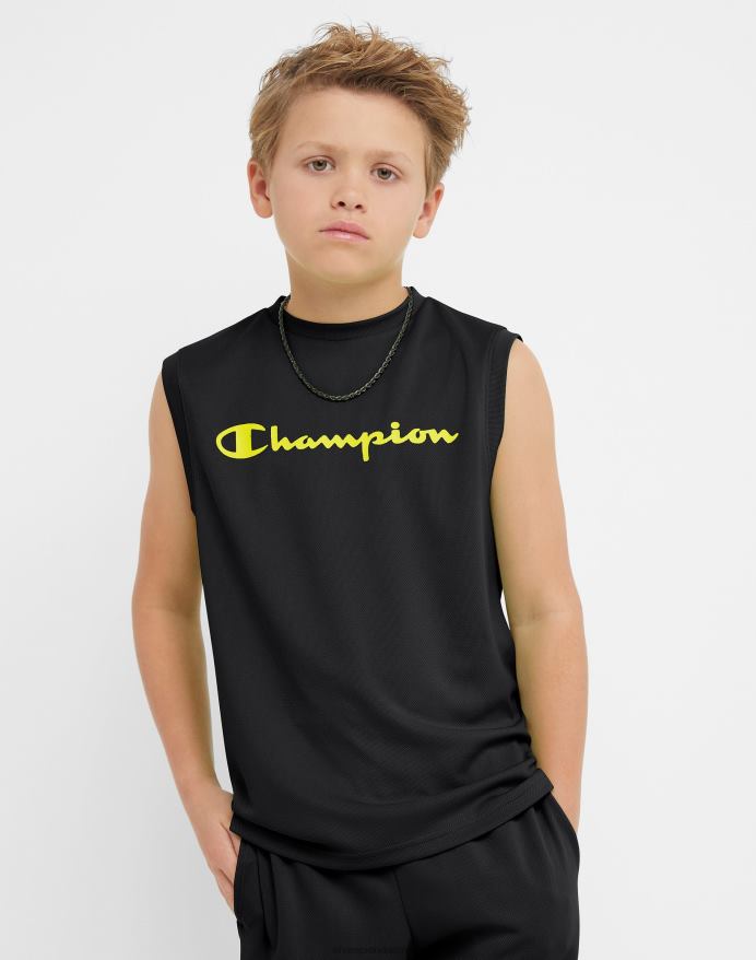 Champion store børns mesh ærmeløs tanktop til drenge med crewneck script logo V6J661847 sort