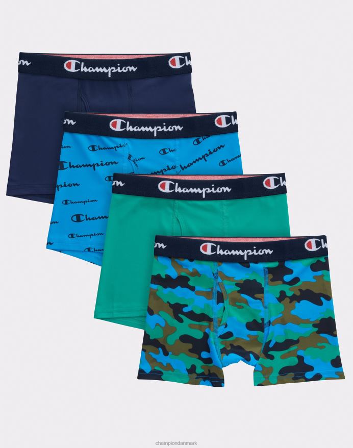 champion hverdagens aktive undertøjspakke til drenge fugttransporterende navy/script/grøn/camo 4-pack V6J661911
