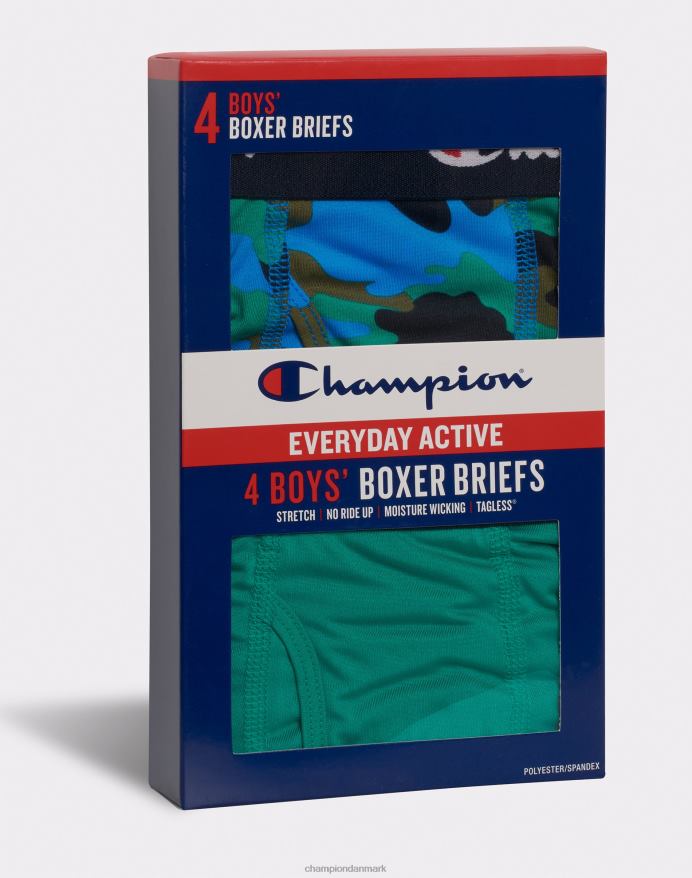 champion hverdagens aktive undertøjspakke til drenge fugttransporterende navy/script/grøn/camo 4-pack V6J661911