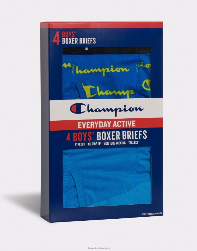 champion hverdagens aktive undertøjspakke til drenge fugttransporterende sort/blå/script 4-pak V6J661913