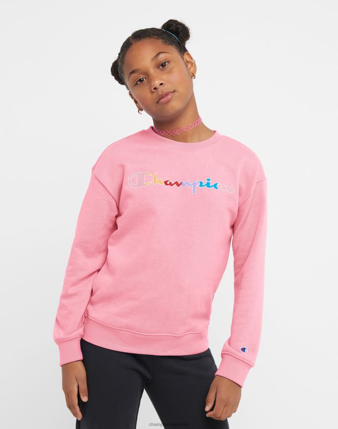 Champion store piger fransk frotté crew klassisk regnbue script V6J661773 gnist pink