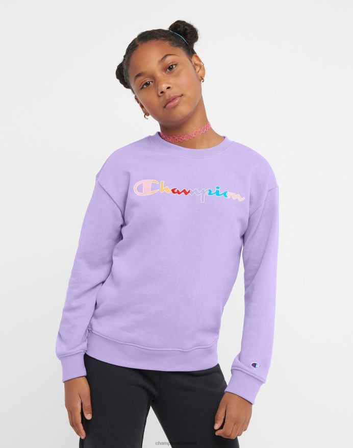 Champion store piger fransk frotté crew klassisk regnbue script V6J661774 salt lilla