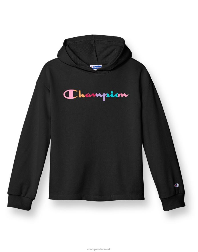 Champion store piger fransk frotté hættetrøje klassisk regnbue script V6J661767 sort