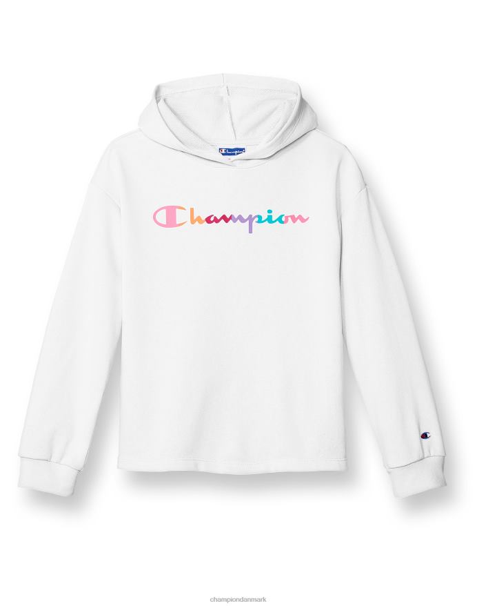 Champion store piger fransk frotté hættetrøje klassisk regnbue script V6J661768 hvid