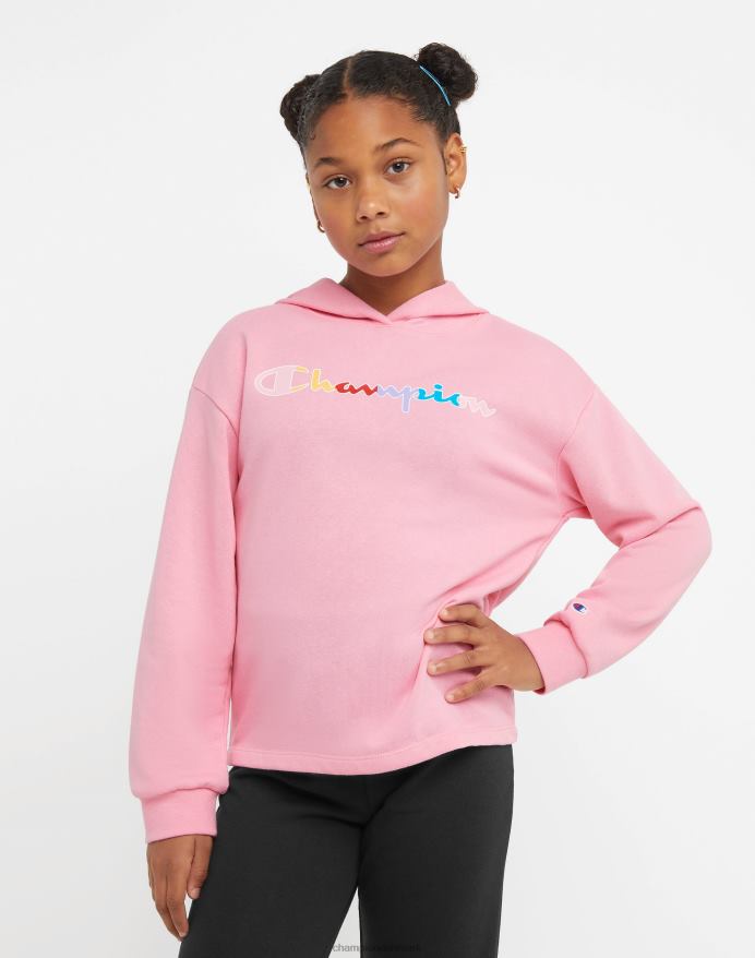 Champion store piger fransk frotté hættetrøje klassisk regnbue script V6J661769 gnist pink