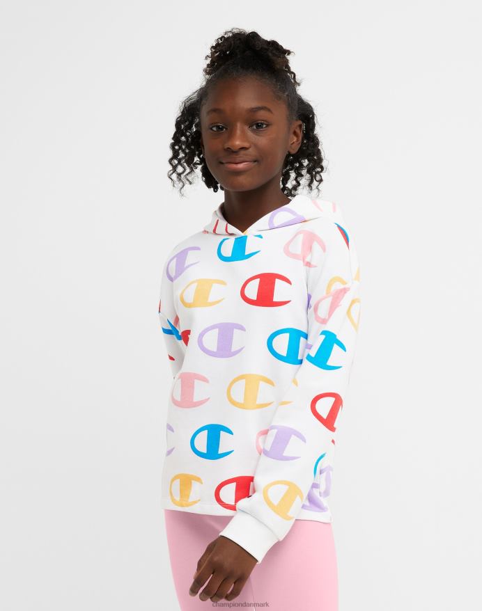 Champion store piger fransk frotté hættetrøje klassisk regnbue script med allover c print V6J661775 stor c aop hvid