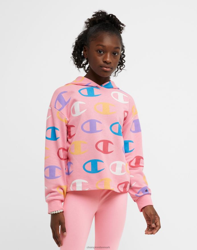 Champion store piger fransk frotté hættetrøje klassisk regnbue script med allover c print V6J661777 stor c aop pink