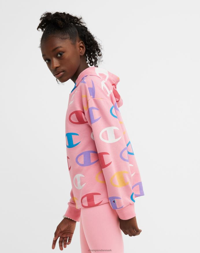 Champion store piger fransk frotté hættetrøje klassisk regnbue script med allover c print V6J661777 stor c aop pink