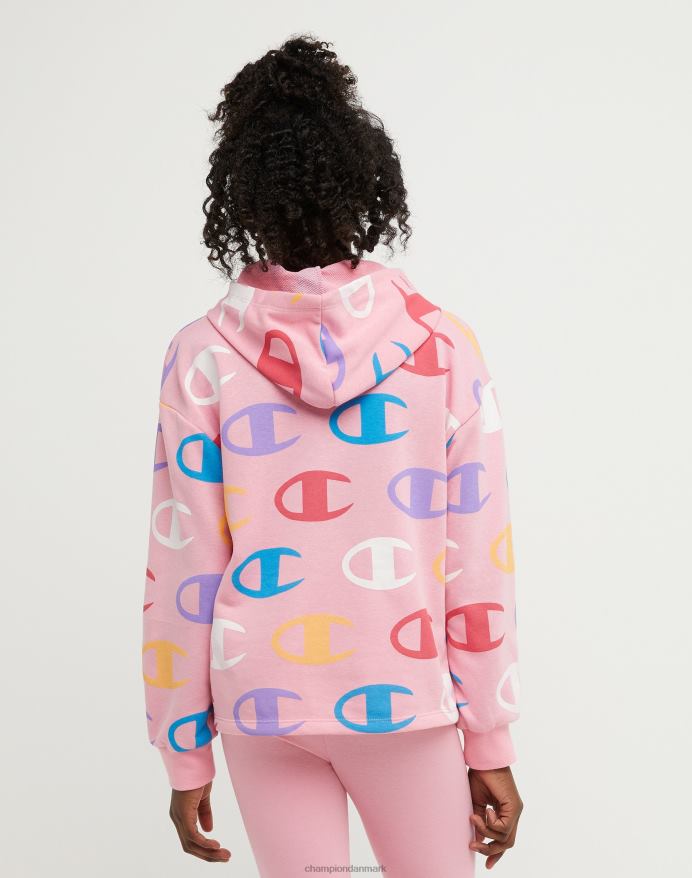 Champion store piger fransk frotté hættetrøje klassisk regnbue script med allover c print V6J661777 stor c aop pink