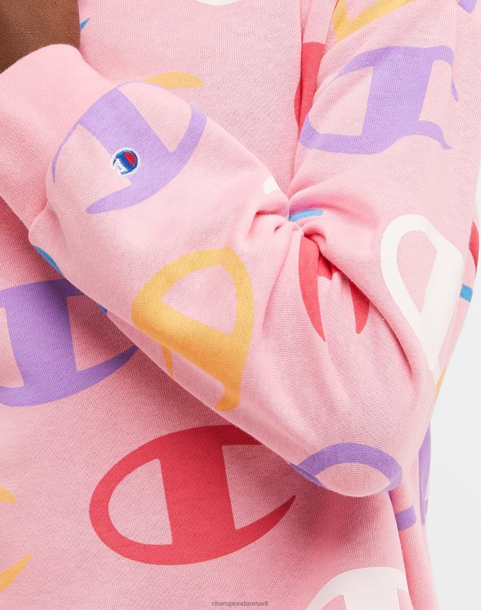 Champion store piger fransk frotté hættetrøje klassisk regnbue script med allover c print V6J661777 stor c aop pink