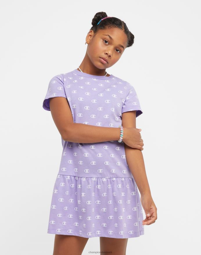 Champion store piger med flæskjole med print V6J661819 lille c aop salt lilla