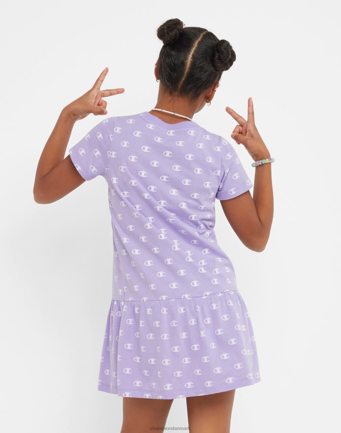 Champion store piger med flæskjole med print V6J661819 lille c aop salt lilla