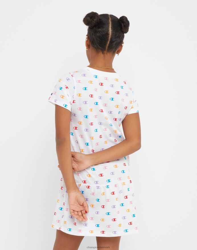 Champion store piger med flæskjole med print V6J661820 lille c aop hvid