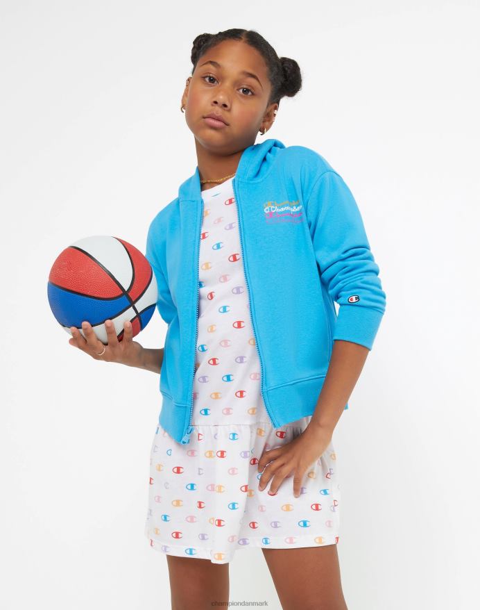 Champion store piger med flæskjole med print V6J661820 lille c aop hvid