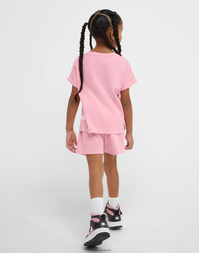 Champion klassiske t-shirts til små piger og træningsshorts sæt klassisk skrift V6J661784 gnist pink