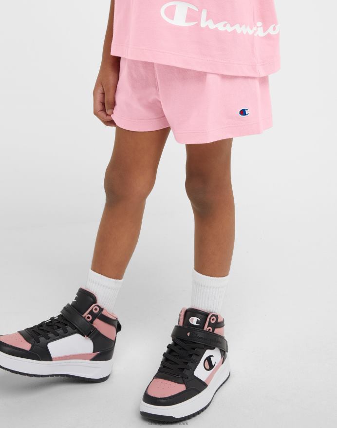 Champion klassiske t-shirts til små piger og træningsshorts sæt klassisk skrift V6J661784 gnist pink