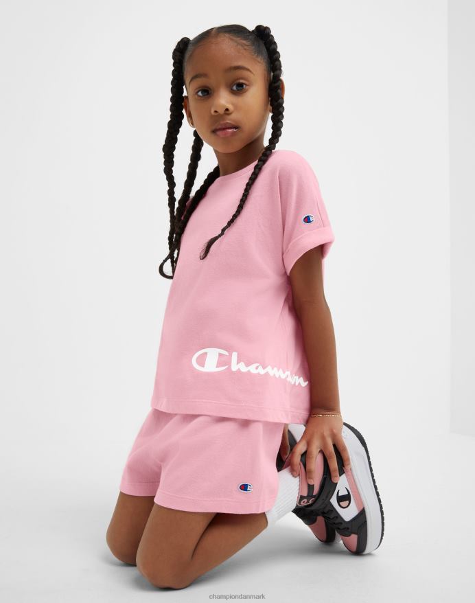 Champion klassiske t-shirts til små piger og træningsshorts sæt klassisk skrift V6J661784 gnist pink