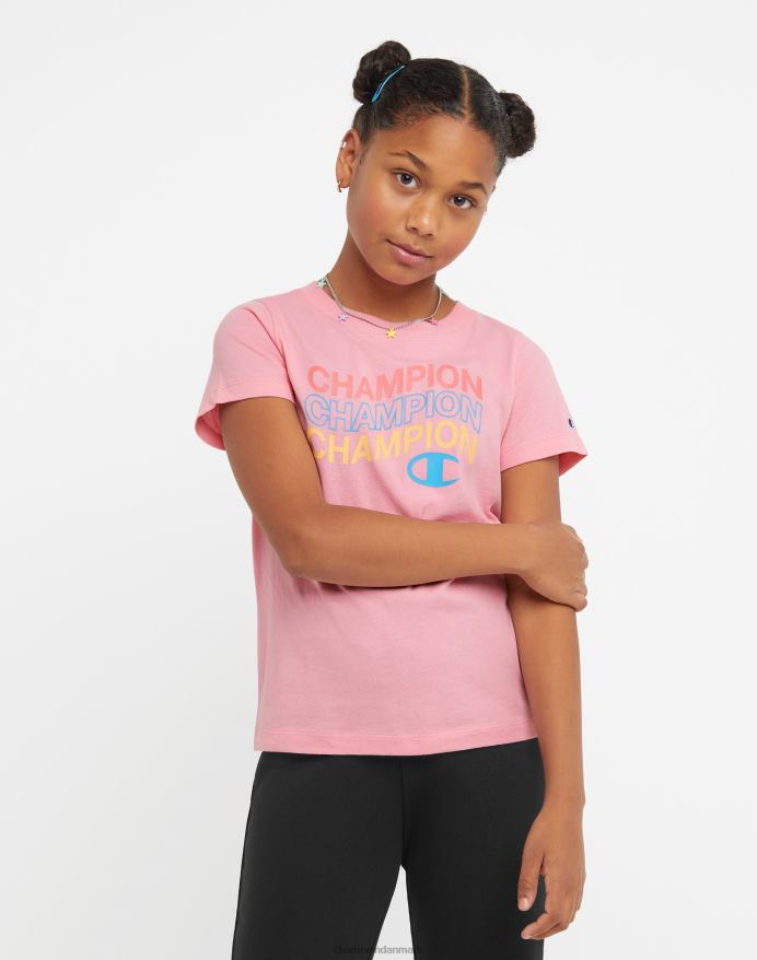 Champion stor t-shirt i bomuld til piger med buet bølgelogo V6J661791 gnist pink