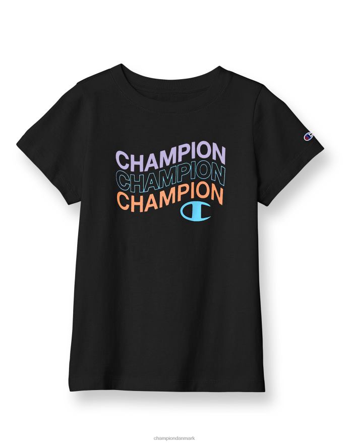 Champion stor t-shirt i bomuld til piger med buet bølgelogo V6J661792 sort