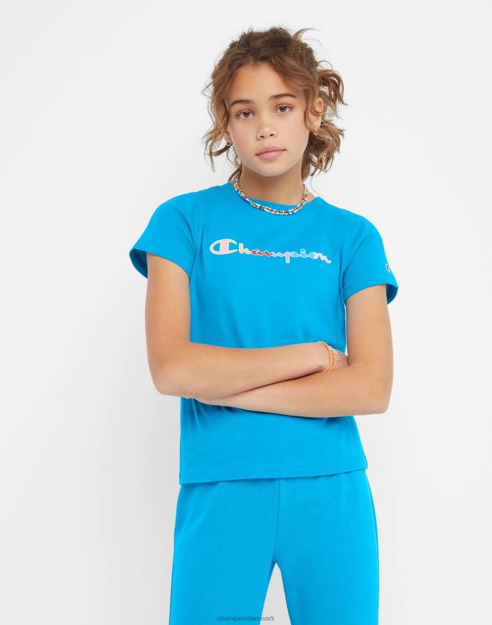 Champion store pigers klassiske regnbue-t-shirt V6J661788 ny pfalz blå
