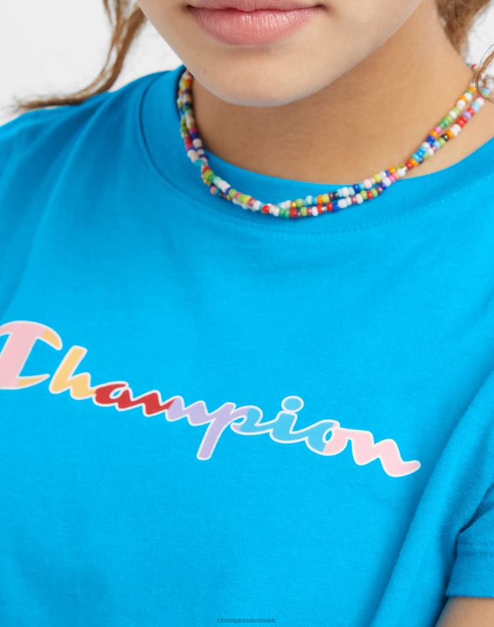 Champion store pigers klassiske regnbue-t-shirt V6J661788 ny pfalz blå