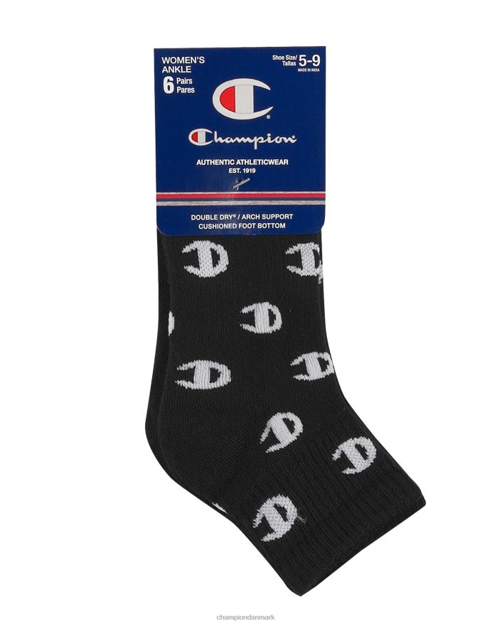 Champion ankelstrømper c logo 6 par V6J661608 sort m/all over cs