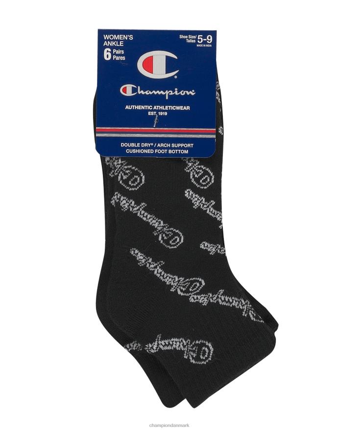 Champion ankelstrømper c logo 6 par V6J661610 sort m/all over script