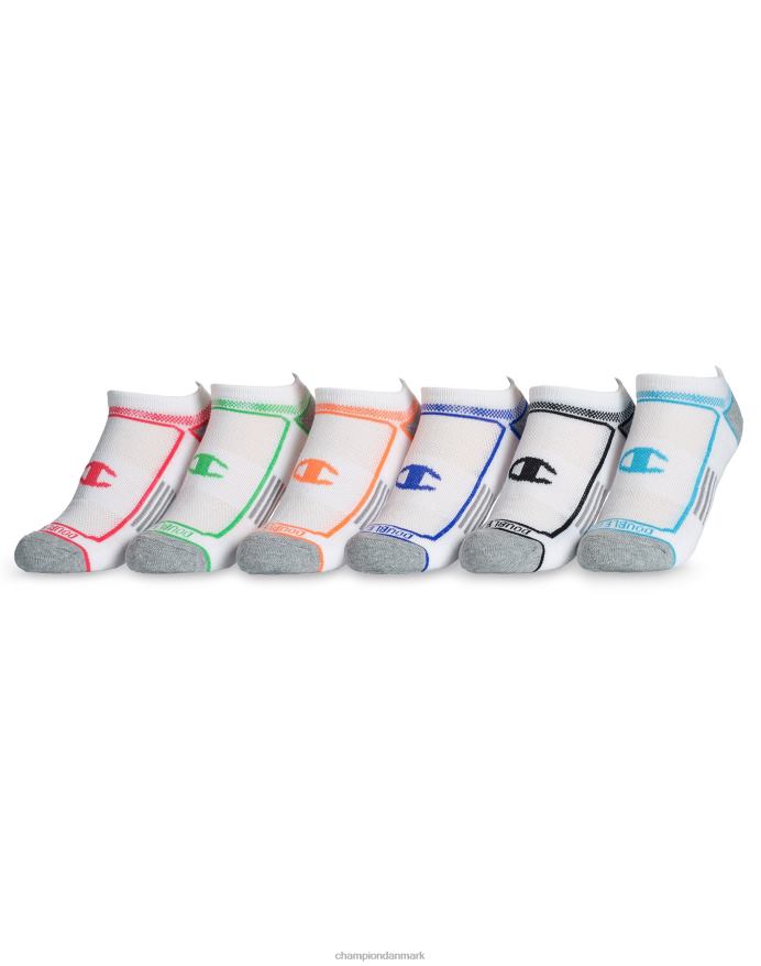 Champion dobbelt tørre no-show sokker pakke 6 par pakke V6J661591 hvid m/blå assorteret